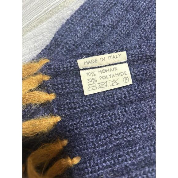 Dunhill Luxury Blue Striped Mohair Blend Scarf With Fringe Made In Italy 79”x10” - Picture 3 of 3